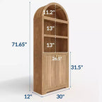 72'' Tall Arched Cabinet, 5 Tier Arched Bookshelf with Double Doors & Adjustable Shelf, Wooden Bookcase with Storage for Home Office