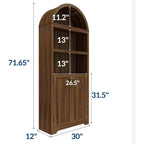 72'' Tall Arched Cabinet, 5 Tier Arched Bookshelf with Double Doors & Adjustable Shelf, Wooden Bookcase with Storage for Home Office