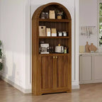 72'' Tall Arched Cabinet, 5 Tier Arched Bookshelf with Double Doors & Adjustable Shelf, Wooden Bookcase with Storage for Home Office