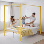 VEVOR Full Size Canopy Bed Frame, Metal Canopy Bed with Minimalist Headboard & Four Posters Design, Heavy Duty Steel Slats Support, Gold