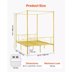 VEVOR Full Size Canopy Bed Frame, Metal Canopy Bed with Minimalist Headboard & Four Posters Design, Heavy Duty Steel Slats Support, Gold