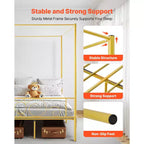VEVOR Full Size Canopy Bed Frame, Metal Canopy Bed with Minimalist Headboard & Four Posters Design, Heavy Duty Steel Slats Support, Gold