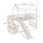 Twin House Loft Bed with Slide and Stairs, Loft Bed with Storage Drawers, Wood Cabin Loft Bed for Kids Toddlers