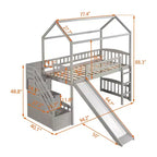 Twin House Loft Bed with Slide and Stairs, Loft Bed with Storage Drawers, Wood Cabin Loft Bed for Kids Toddlers