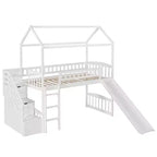 Twin House Loft Bed with Slide and Stairs, Loft Bed with Storage Drawers, Wood Cabin Loft Bed for Kids Toddlers