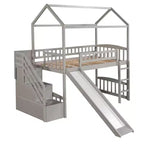 Twin House Loft Bed with Slide and Stairs, Loft Bed with Storage Drawers, Wood Cabin Loft Bed for Kids Toddlers