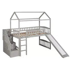 Twin House Loft Bed with Slide and Stairs, Loft Bed with Storage Drawers, Wood Cabin Loft Bed for Kids Toddlers