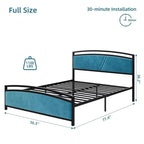 Bed Frame, Velvet Upholstered Bed Frame with Arc Design Headboard and Footboard, Modern Platform Bed with Adjustable Headboard