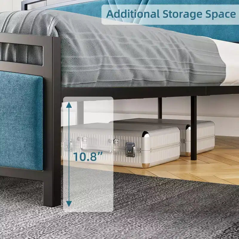 Bed Frame, Velvet Upholstered Bed Frame with Arc Design Headboard and Footboard, Modern Platform Bed with Adjustable Headboard