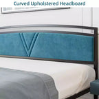 Bed Frame, Velvet Upholstered Bed Frame with Arc Design Headboard and Footboard, Modern Platform Bed with Adjustable Headboard