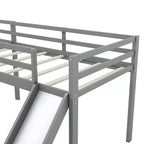 Wooden Twin Size Double Loft Bed with Slide, L Shaped Loft Bed Frame with Full-Length Guardrail for Kids Bedroom