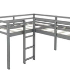 Wooden Twin Size Double Loft Bed with Slide, L Shaped Loft Bed Frame with Full-Length Guardrail for Kids Bedroom