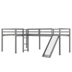 Wooden Twin Size Double Loft Bed with Slide, L Shaped Loft Bed Frame with Full-Length Guardrail for Kids Bedroom