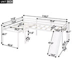 Wooden Twin Size Double Loft Bed with Slide, L Shaped Loft Bed Frame with Full-Length Guardrail for Kids Bedroom