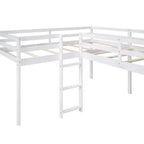 Wooden Twin Size Double Loft Bed with Slide, L Shaped Loft Bed Frame with Full-Length Guardrail for Kids Bedroom