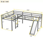 Wooden Twin Size Double Loft Bed with Slide, L Shaped Loft Bed Frame with Full-Length Guardrail for Kids Bedroom