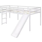 Wooden Twin Size Double Loft Bed with Slide, L Shaped Loft Bed Frame with Full-Length Guardrail for Kids Bedroom