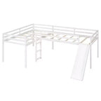 Wooden Twin Size Double Loft Bed with Slide, L Shaped Loft Bed Frame with Full-Length Guardrail for Kids Bedroom