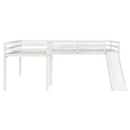 Wooden Twin Size Double Loft Bed with Slide, L Shaped Loft Bed Frame with Full-Length Guardrail for Kids Bedroom