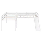 Wooden Twin Size Double Loft Bed with Slide, L Shaped Loft Bed Frame with Full-Length Guardrail for Kids Bedroom