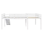 Wooden Twin Size Double Loft Bed with Slide, L Shaped Loft Bed Frame with Full-Length Guardrail for Kids Bedroom