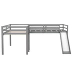 Wooden Twin Size Double Loft Bed with Slide, L Shaped Loft Bed Frame with Full-Length Guardrail for Kids Bedroom