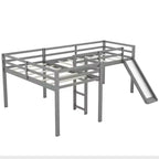 Wooden Twin Size Double Loft Bed with Slide, L Shaped Loft Bed Frame with Full-Length Guardrail for Kids Bedroom