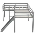 Wooden Twin Size Double Loft Bed with Slide, L Shaped Loft Bed Frame with Full-Length Guardrail for Kids Bedroom