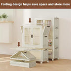 3 Tier Portable Kids Wardrobe Closet with Doors, Plastic Children's Clothing Storage Cabinet with Hanging Rod & 10 Hangers