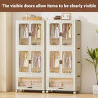 3 Tier Portable Kids Wardrobe Closet with Doors, Plastic Children's Clothing Storage Cabinet with Hanging Rod & 10 Hangers