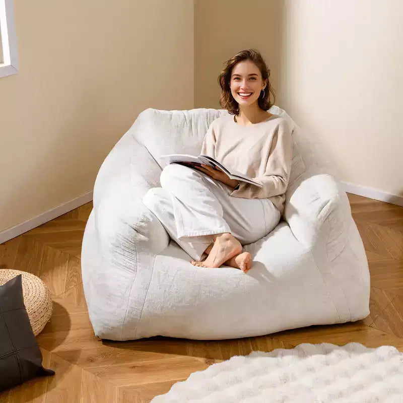 Costway Bean Bag Chair for Adults Plush Lazy Sofa with Ultra-soft Velvet Cover Beige