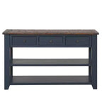 Hostack 48'' Solid Wood Top Console Table with 3 Storage Drawers and 2 Shelves, Blue
