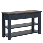 Hostack 48'' Solid Wood Top Console Table with 3 Storage Drawers and 2 Shelves, Blue