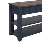 Hostack 48'' Solid Wood Top Console Table with 3 Storage Drawers and 2 Shelves, Blue