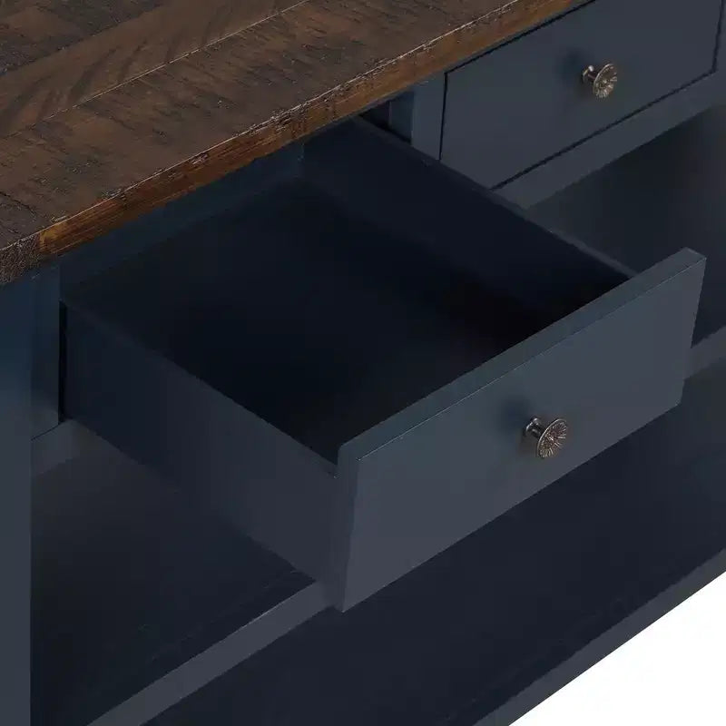 Hostack 48'' Solid Wood Top Console Table with 3 Storage Drawers and 2 Shelves, Blue
