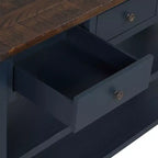 Hostack 48'' Solid Wood Top Console Table with 3 Storage Drawers and 2 Shelves, Blue