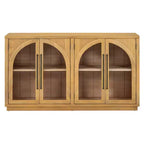 Luxystar 4-Door Sideboard Buffet Cabinet with Large Storage, Glass Doors and Adjustable Shelves for Dining and Living Room, Natural Wood