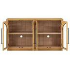 Luxystar 4-Door Sideboard Buffet Cabinet with Large Storage, Glass Doors and Adjustable Shelves for Dining and Living Room, Natural Wood