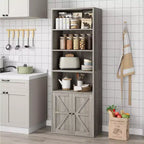 Acekool Farmhouse Bookcase with Doors, 6-Shelf 71.4 Tall Display & Storage Cabinet, Rustic Grey, 2-Pack