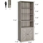 Acekool Farmhouse Bookcase with Doors, 6-Shelf 71.4 Tall Display & Storage Cabinet, Rustic Grey, 2-Pack