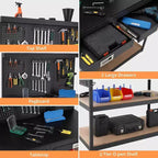Acekool 48 Adjustable Workbench, 3-Tier Heavy-Duty Work Table with Power Outlets, Drawer & Pegboard, 880 lbs Load, for Garage Office Workshop