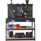 Acekool 48 Adjustable Workbench, 3-Tier Heavy-Duty Work Table with Power Outlets, Drawer & Pegboard, 880 lbs Load, for Garage Office Workshop