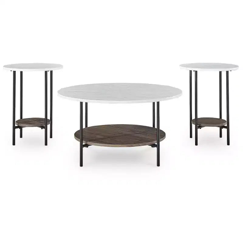 Signature Design by Ashley Wrenwich 3-Piece Coffee Table Set with End Tables - Brown/Black/White Finish