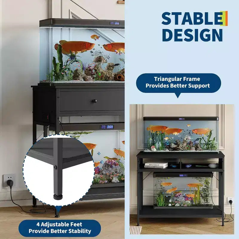 COZONY Fish Tank Stand with Power Outlet, 40-50 Gallon Metal Aquarium Table with Drawer, 660LBS