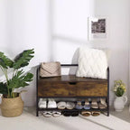 Entryway Bench, 33 Retro Wooden Shoe Bench with Storage Box, Shoe Organizer Rack for Entryway, Bedroom, Hallway, Supports 240 lb