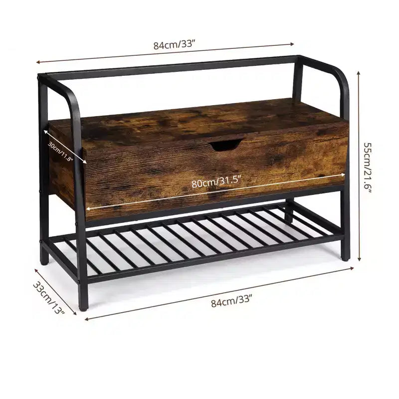Entryway Bench, 33 Retro Wooden Shoe Bench with Storage Box, Shoe Organizer Rack for Entryway, Bedroom, Hallway, Supports 240 lb