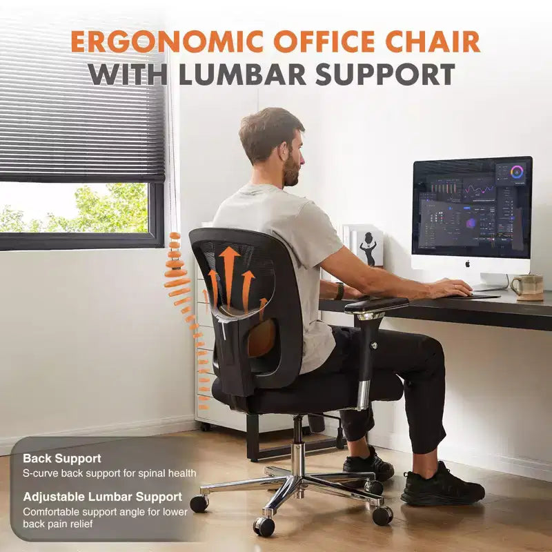 Okak Modern Mesh Adjustable Computer Desk Chair with Armrests & Lumbar Support,Ergonomic Swivel Task Chair for Office,Study