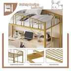 Twin Size Bed with Ladder  High-Arched Guardrail and Metal Slats, Space-Saving, Easy Assembly, Safe for Kids/AdultsGold