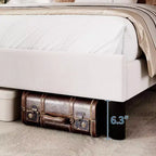 Acekool Bed Frame with Wingback Headboard, Upholstered Platform Bed, Vertical Channel Tufted, Wood Slats Support, No Box Spring Needed, White