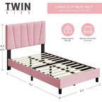 Acekool Adjustable Headboard Upholstered Twin Bed Frame, Linen, Platform Bed, Wooden Slats, Modern Low Profile